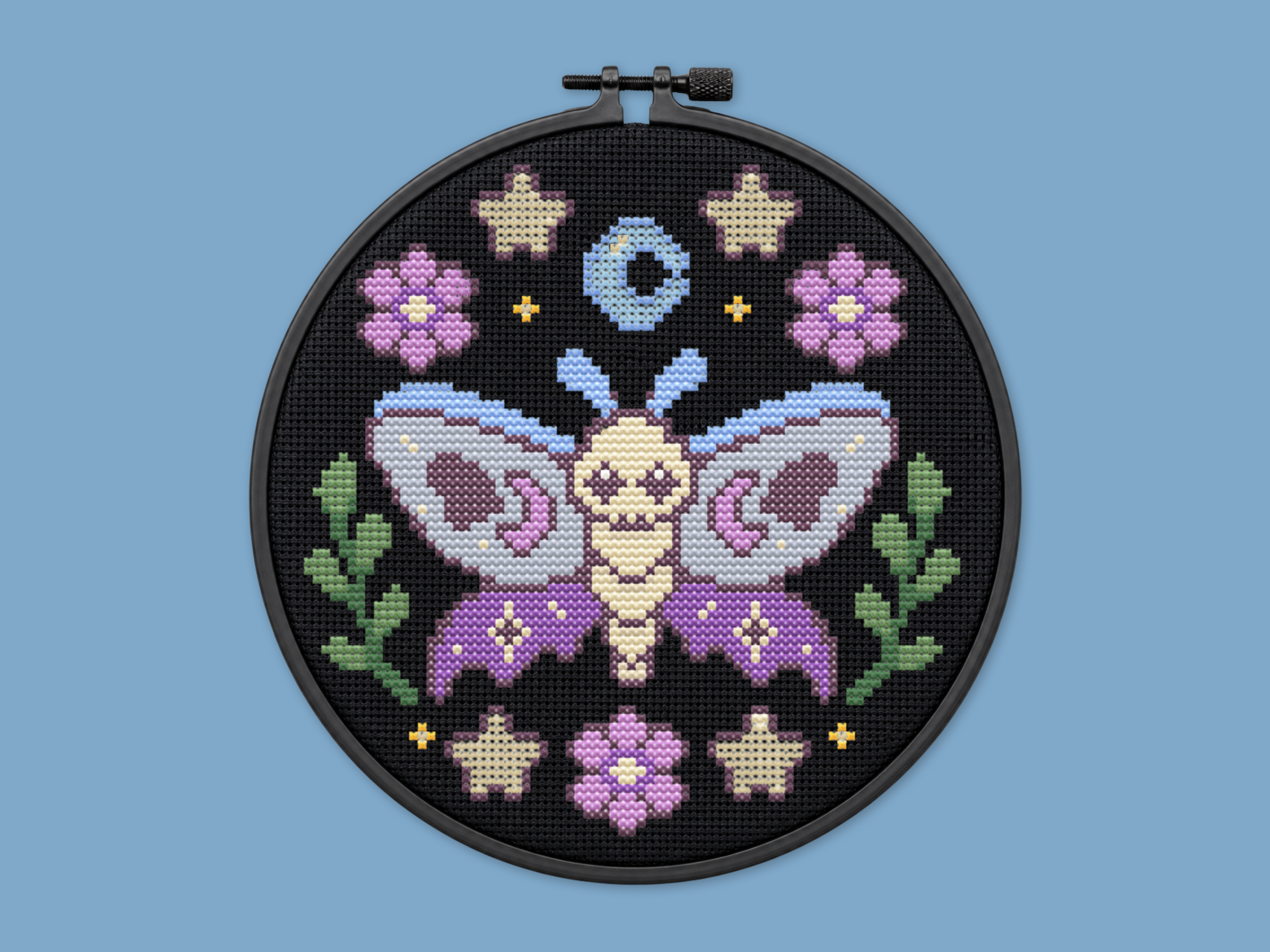 Moonlit Moth Cross-Stitch Pattern PDF